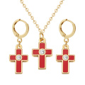 Cross Pendant Necklace Earring Crystal Fashion Jewelry Set For Women